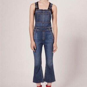Rag & Bone Denim Raw-Hem Cropped Kick Flare Overalls
